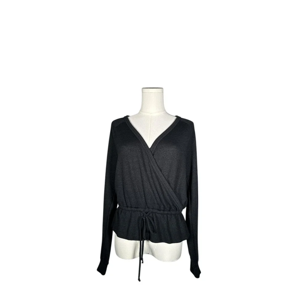 Billabong Women's Charcoal Wrap Knit Long Sleeve Drawstring Casual Top - Picture 1 of 5